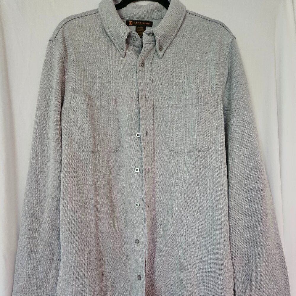 Harriton Men Stain Repel Workshirt Medium Light Charcoal Button Down Long Sleeve